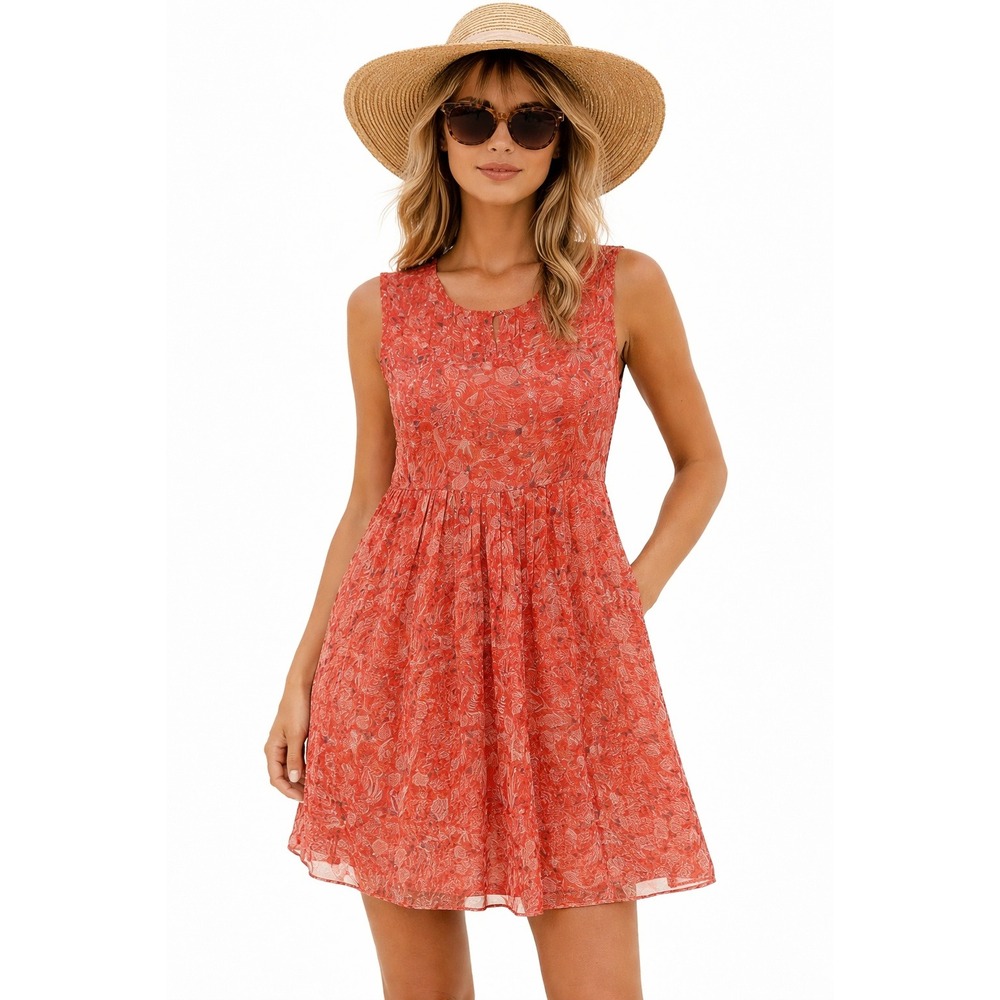 NWT Cotelac 100% Silk 2‎ pc Coral Red Seaworld Cotton Sundress Dress 2 XS